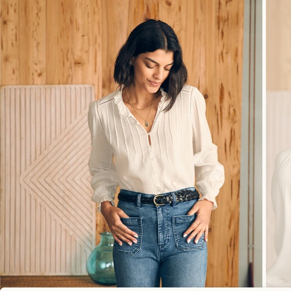 FAHERTY Willa Top - White Women size XS long sleeve button down $158.00* New WT - Picture 3 of 12